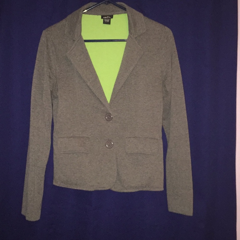 Rue21 Grey Blazer w/ Optional Green Cuffs L